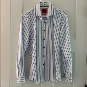 Proper Sport Dress Shirt Blue Stripe Slim Fit Long Sleeve Size Medium‎
